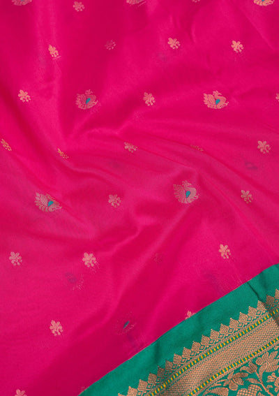 Rani Pink Zariwork Pure Silk Saree-Koskii