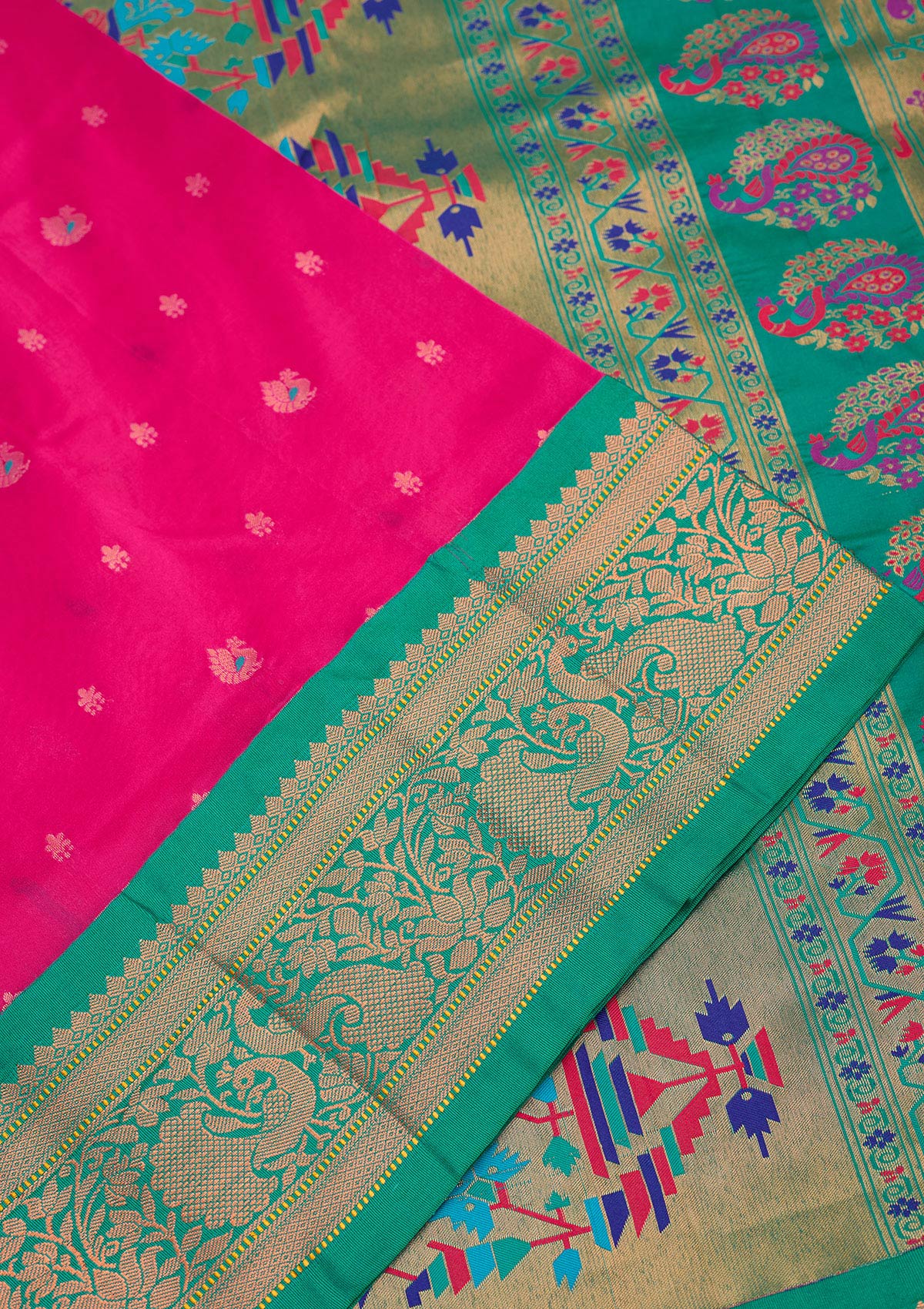Rani Pink Zariwork Pure Silk Saree-Koskii