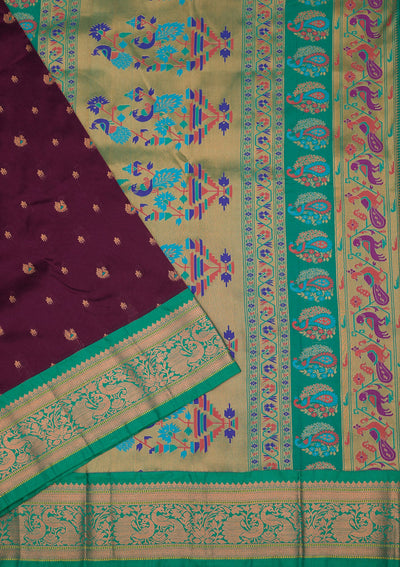 Wine Zariwork Pure Silk Saree-Koskii