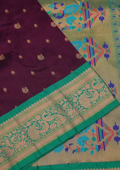Wine Zariwork Pure Silk Saree-Koskii