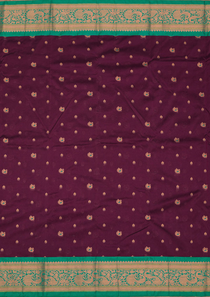 Wine Zariwork Pure Silk Saree-Koskii