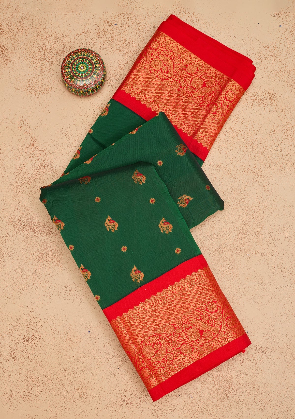 Bottle Green Zariwork Pure Silk Saree-Koskii