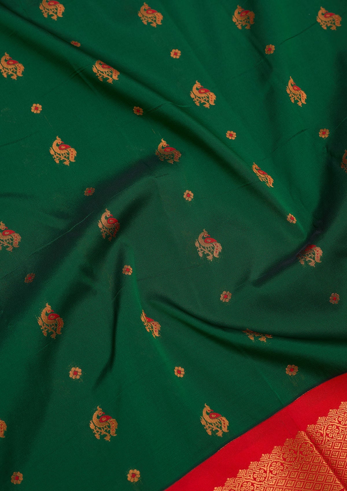 Bottle Green Zariwork Pure Silk Saree-Koskii