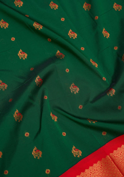 Bottle Green Zariwork Pure Silk Saree-Koskii