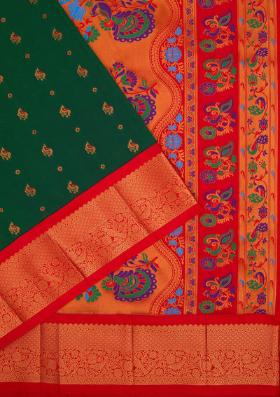 Bottle Green Zariwork Pure Silk Saree-Koskii