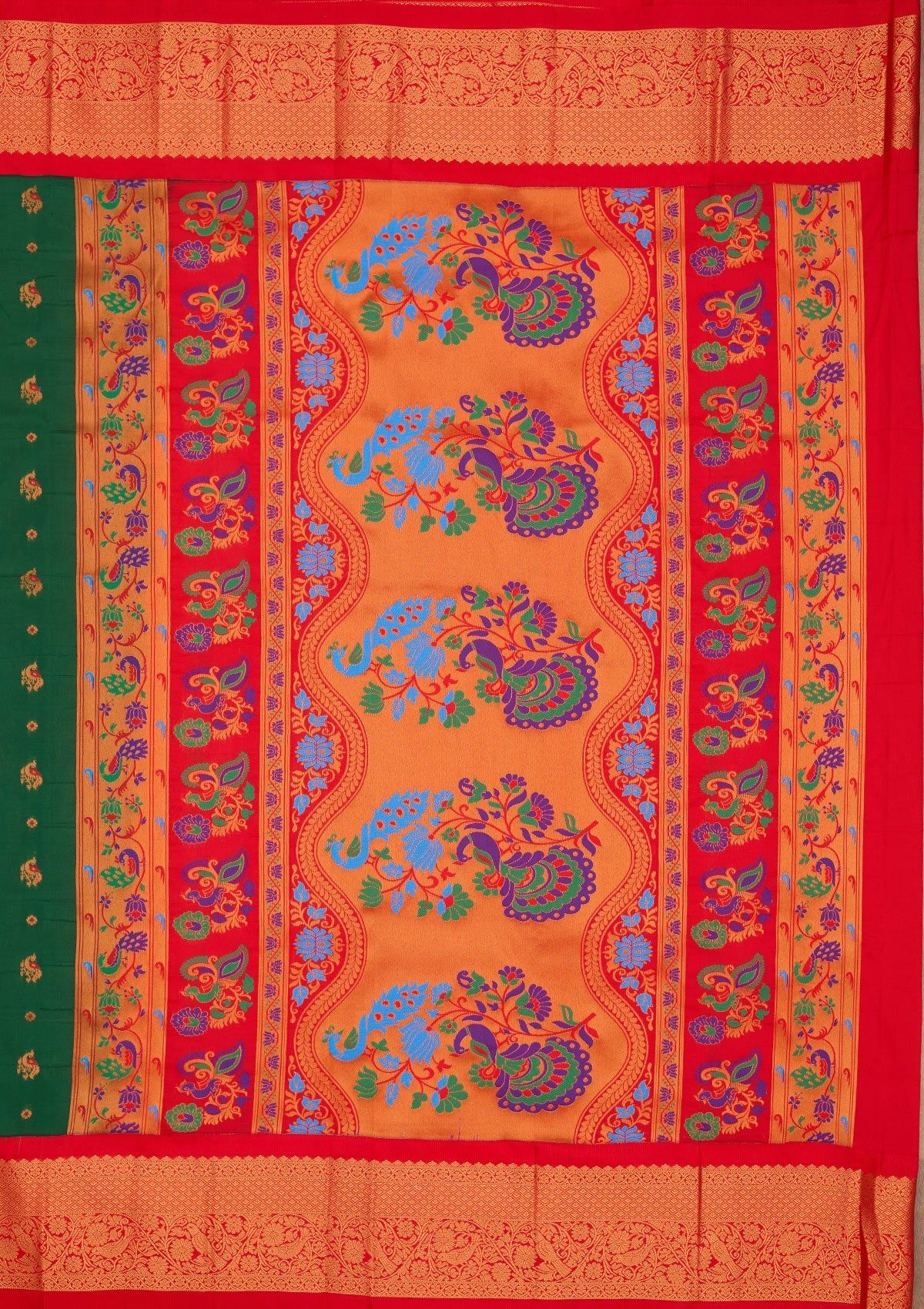 Bottle Green Zariwork Pure Silk Saree-Koskii