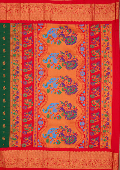 Bottle Green Zariwork Pure Silk Saree-Koskii