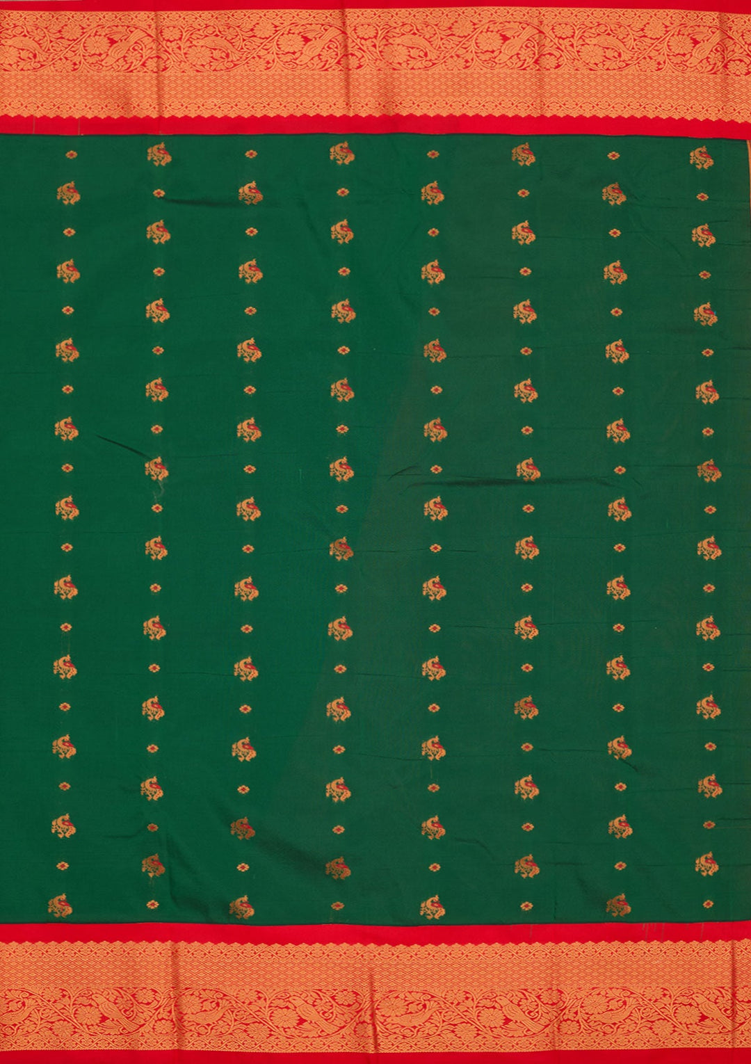 Bottle Green Zariwork Pure Silk Saree-Koskii