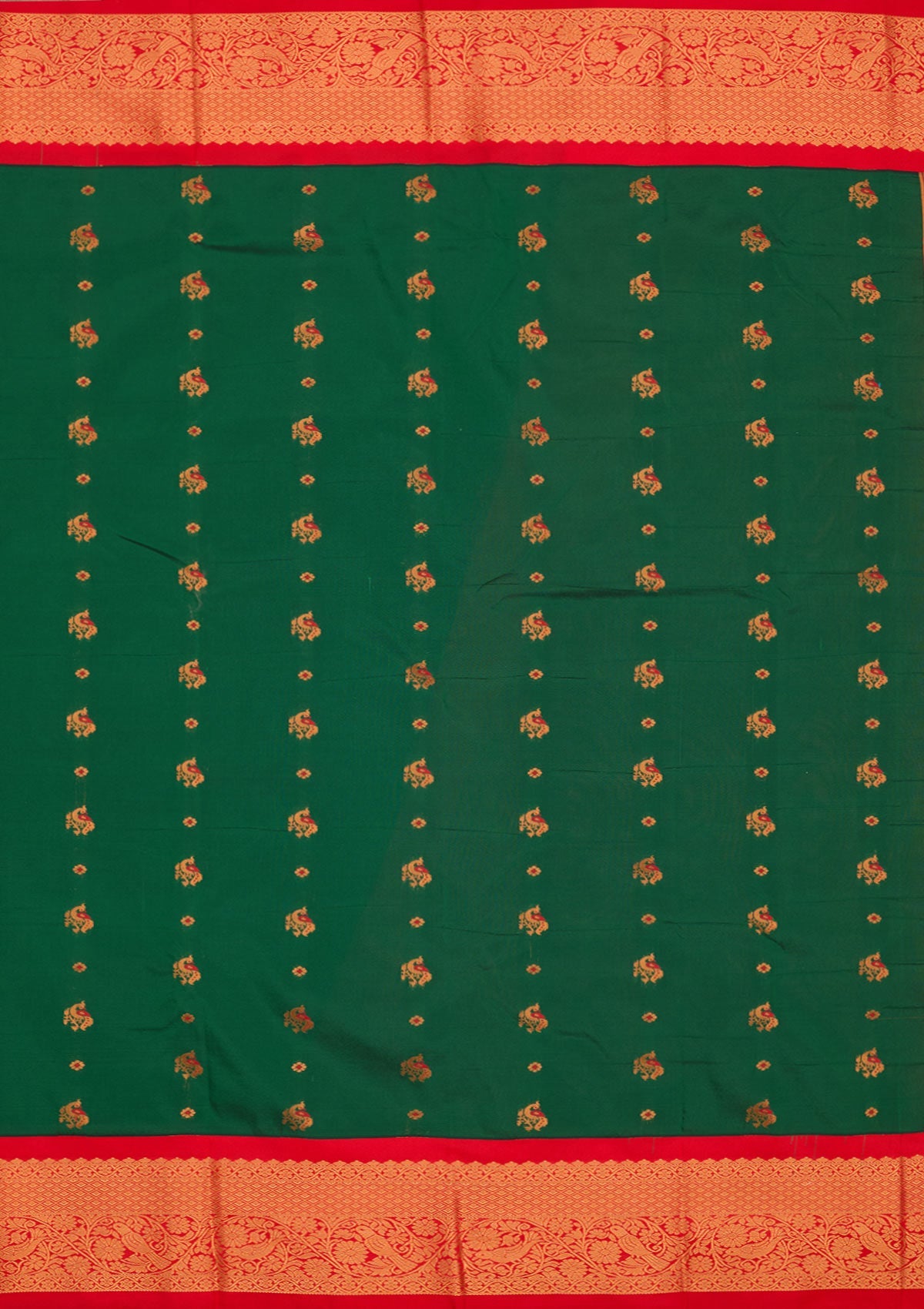 Bottle Green Zariwork Pure Silk Saree-Koskii