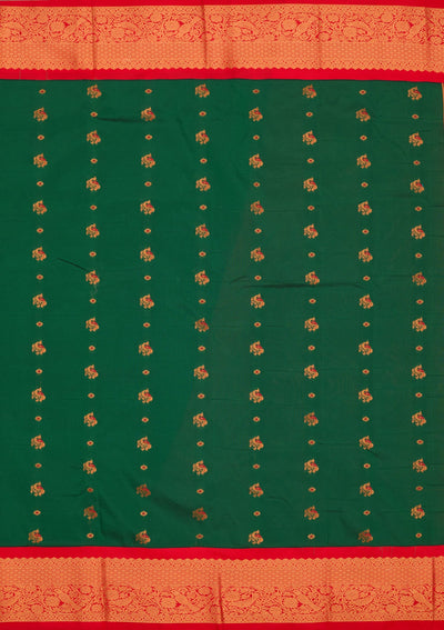 Bottle Green Zariwork Pure Silk Saree-Koskii