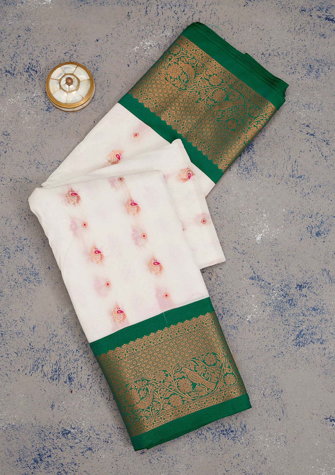 Cream Zariwork Pure Silk Saree-Koskii