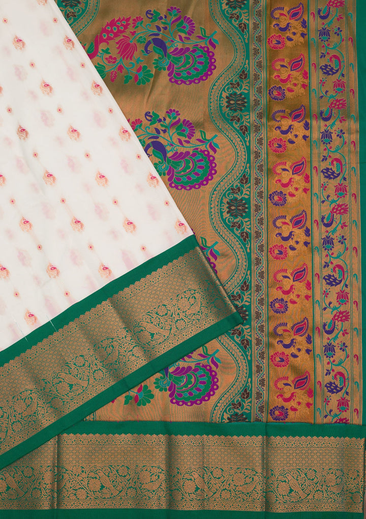 Cream Zariwork Pure Silk Saree-Koskii