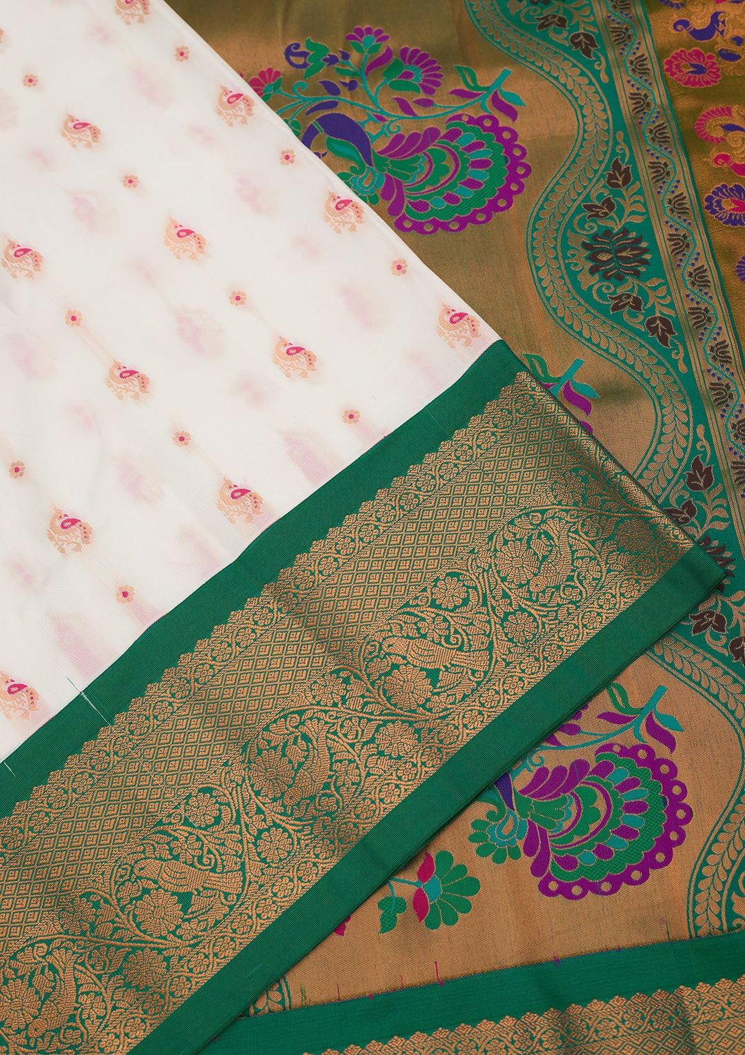 Cream Zariwork Pure Silk Saree-Koskii