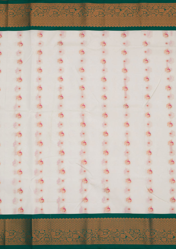 Cream Zariwork Pure Silk Saree-Koskii