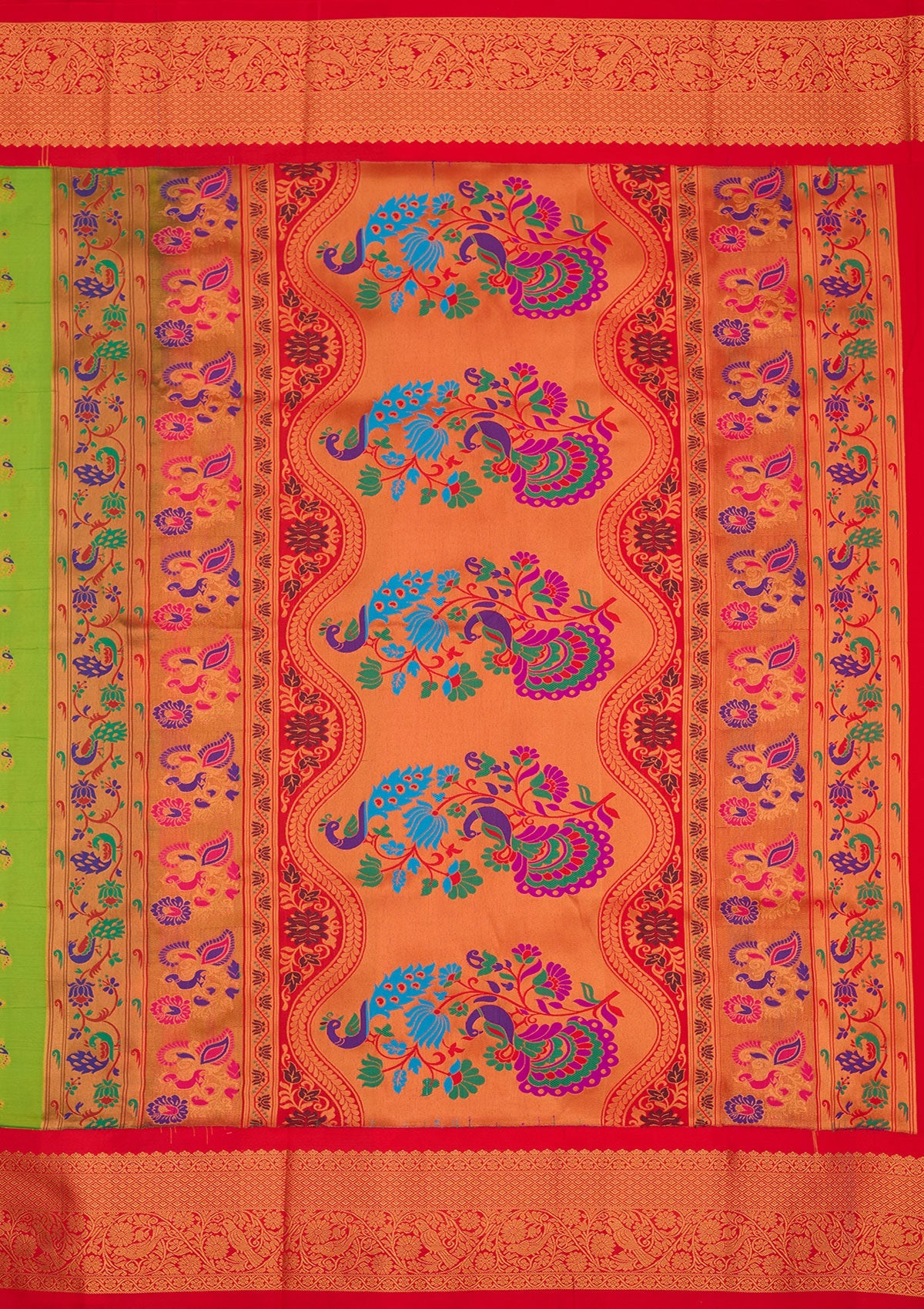 Parrot Green Zariwork Pure Silk Saree-Koskii