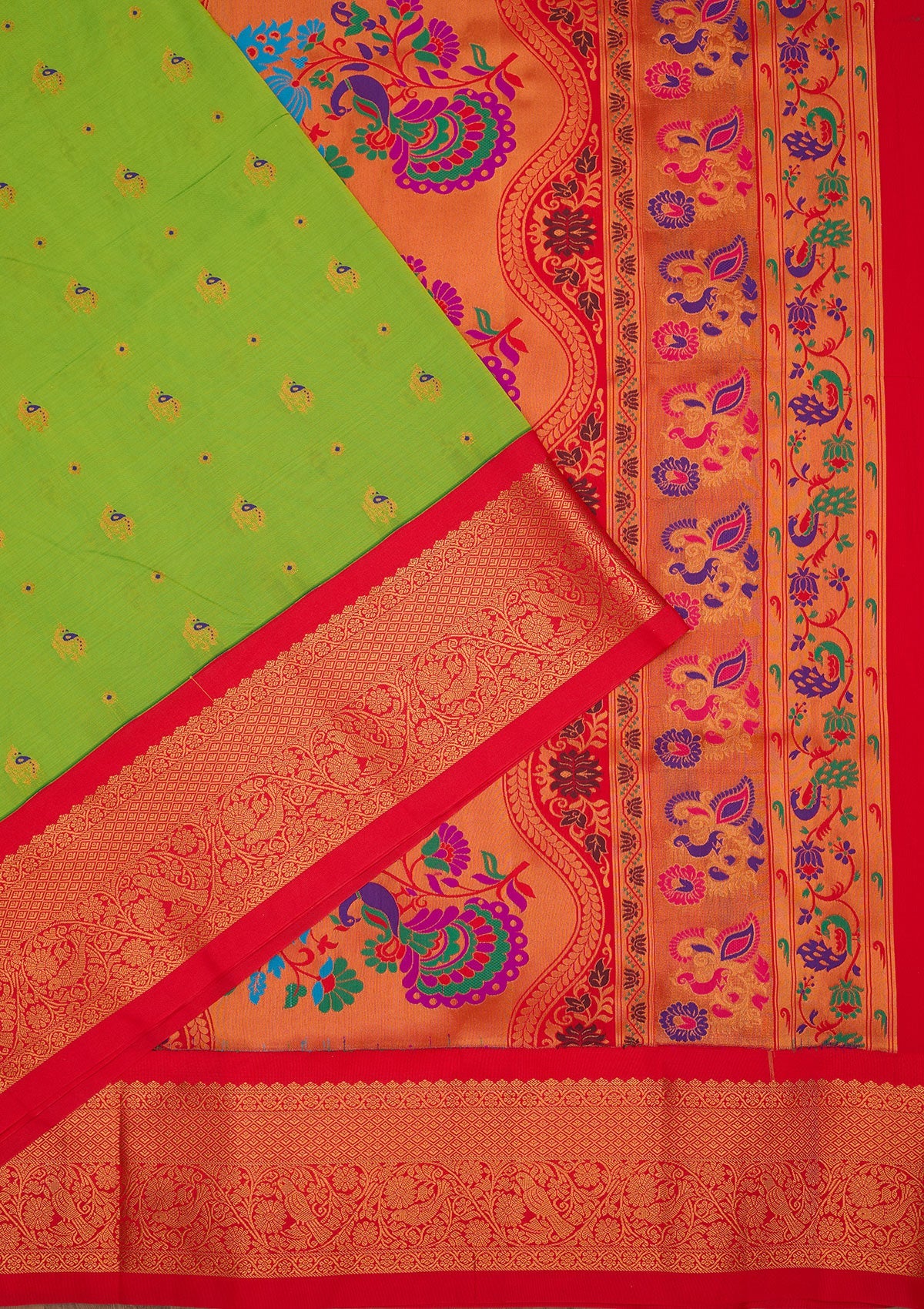 Parrot Green Zariwork Pure Silk Saree-Koskii