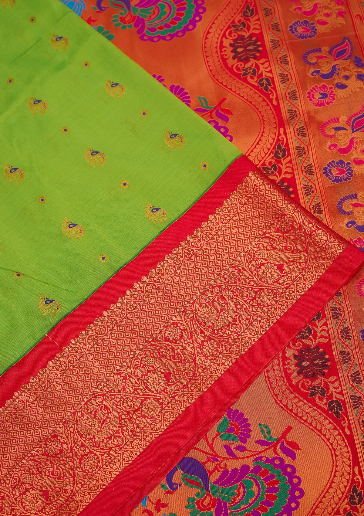 Parrot Green Zariwork Pure Silk Saree-Koskii
