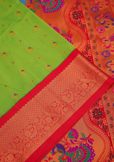 Parrot Green Zariwork Pure Silk Saree-Koskii