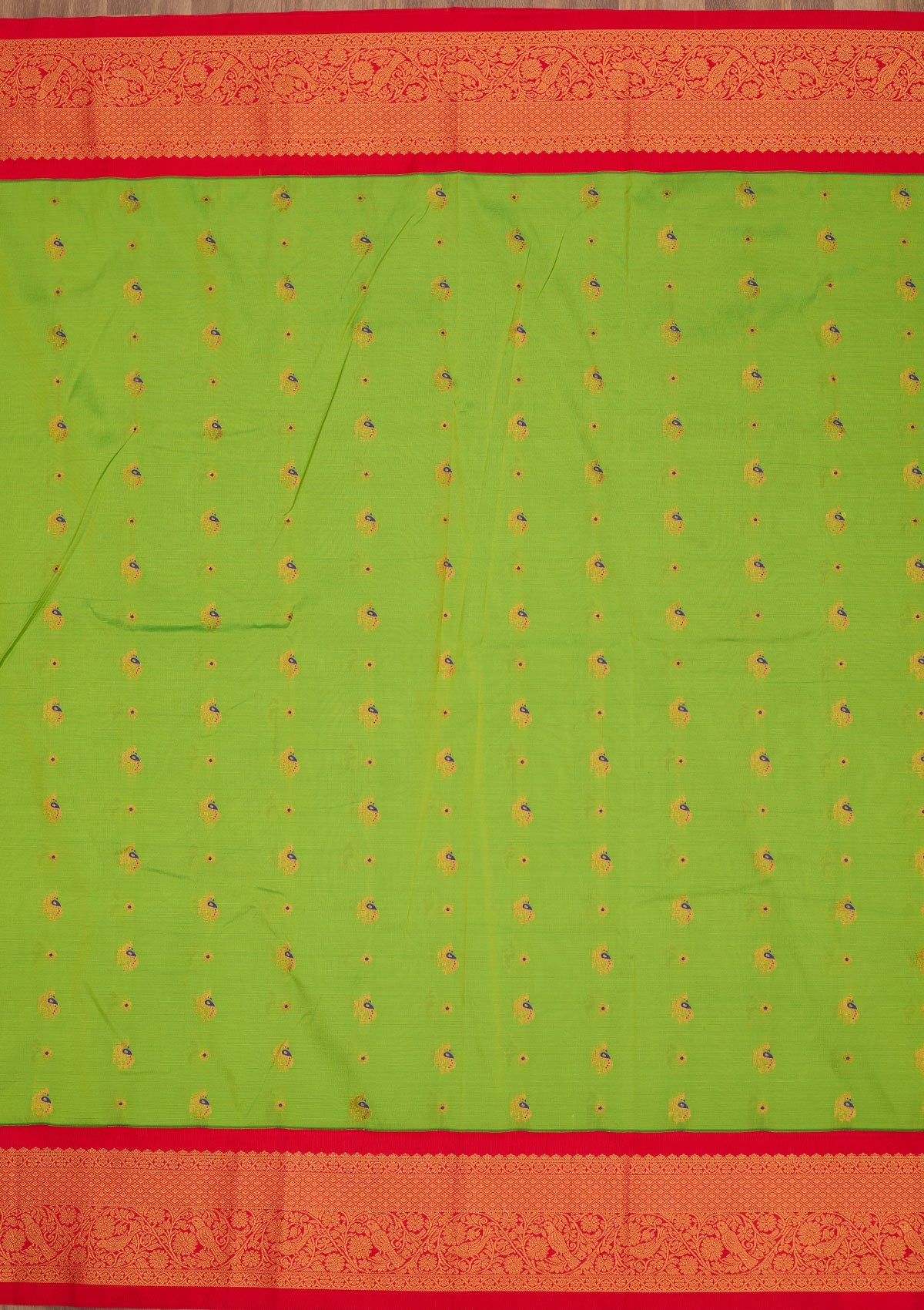 Parrot Green Zariwork Pure Silk Saree-Koskii