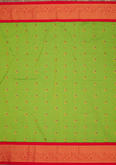 Parrot Green Zariwork Pure Silk Saree-Koskii