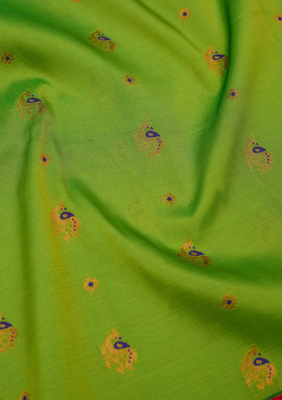 Parrot Green Zariwork Pure Silk Saree-Koskii
