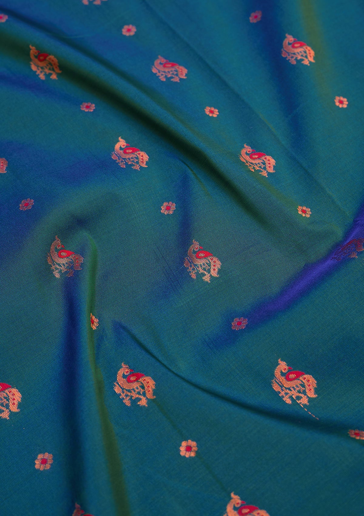 Peacock Blue Zariwork Pure Silk Saree-Koskii