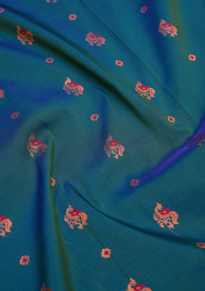 Peacock Blue Zariwork Pure Silk Saree-Koskii