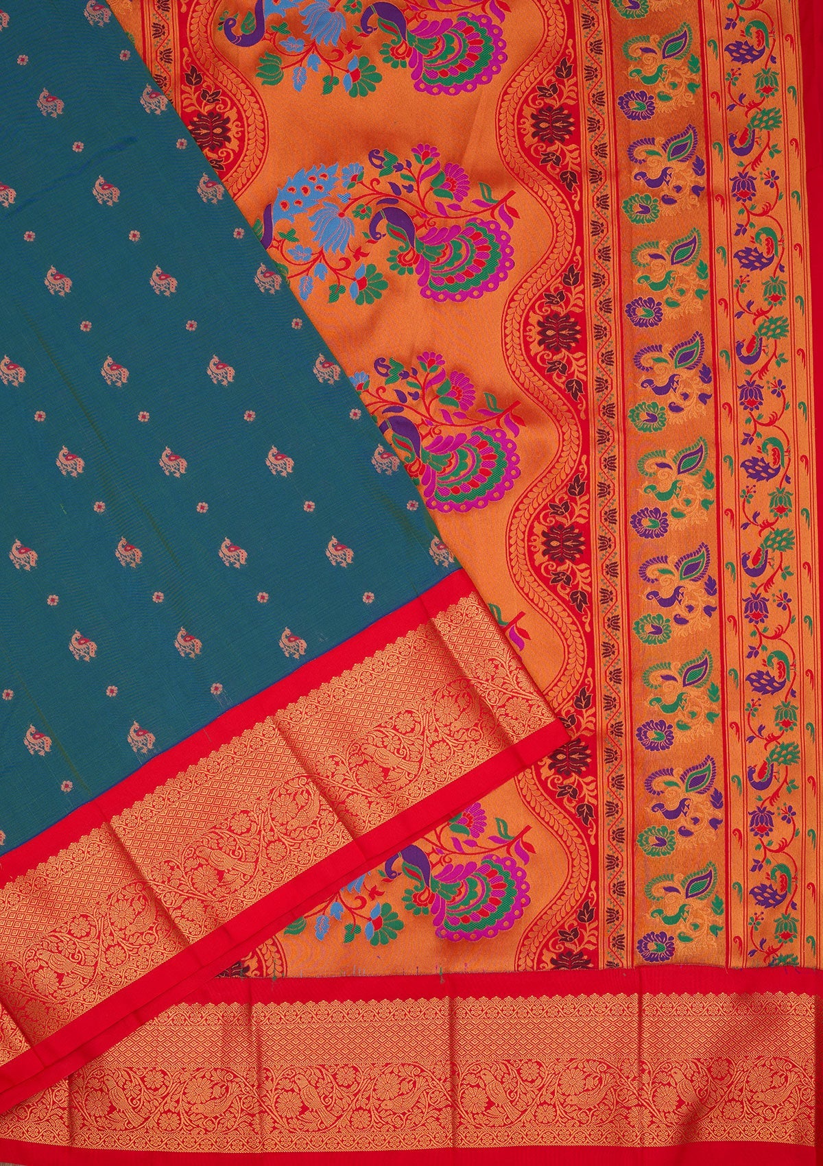 Peacock Blue Zariwork Pure Silk Saree-Koskii