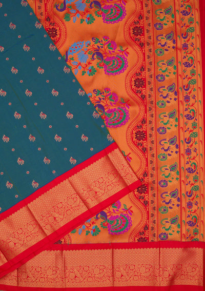 Peacock Blue Zariwork Pure Silk Saree-Koskii