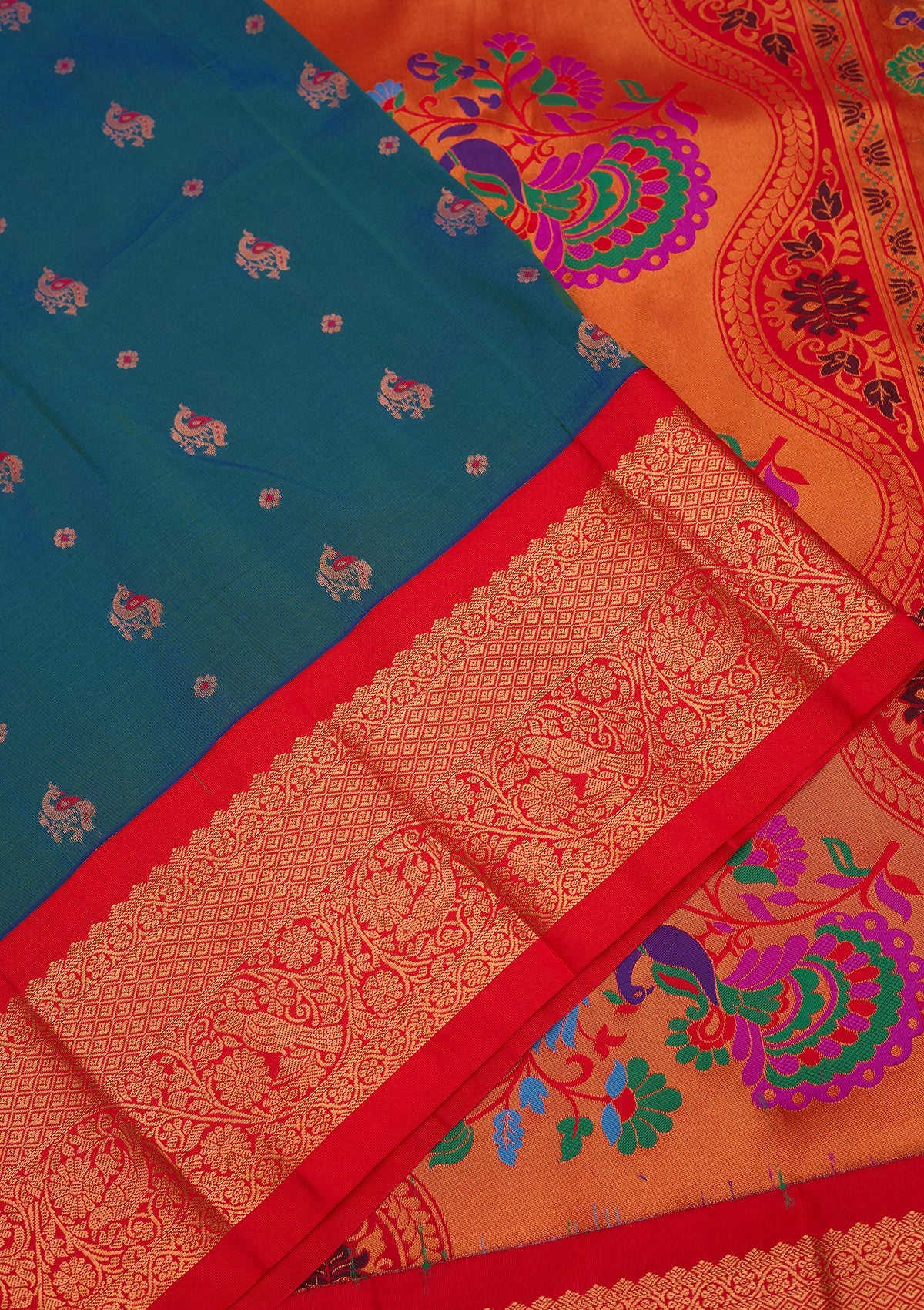Peacock Blue Zariwork Pure Silk Saree-Koskii