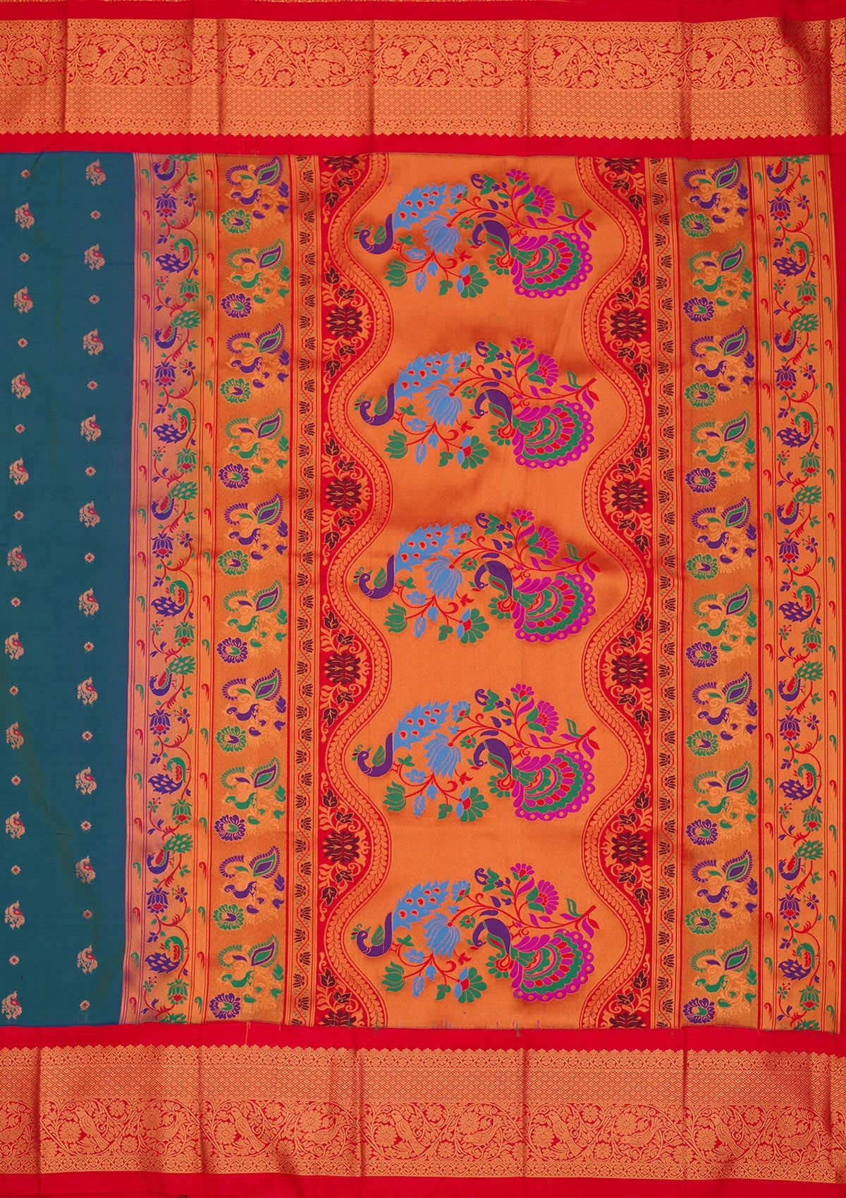 Peacock Blue Zariwork Pure Silk Saree-Koskii