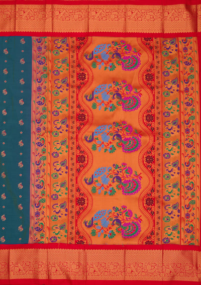 Peacock Blue Zariwork Pure Silk Saree-Koskii