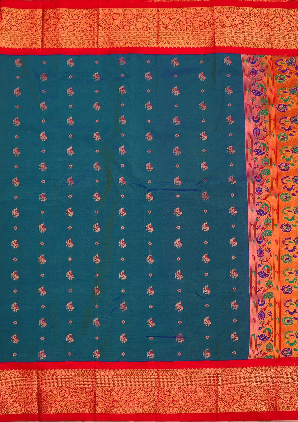 Peacock Blue Zariwork Pure Silk Saree-Koskii