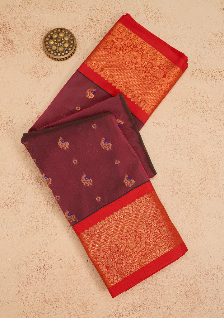 Wine Zariwork Pure Silk Saree-Koskii