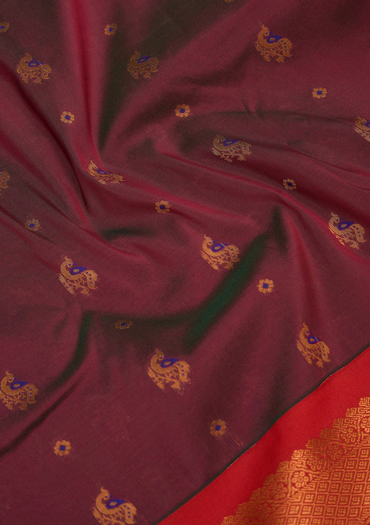 Wine Zariwork Pure Silk Saree-Koskii