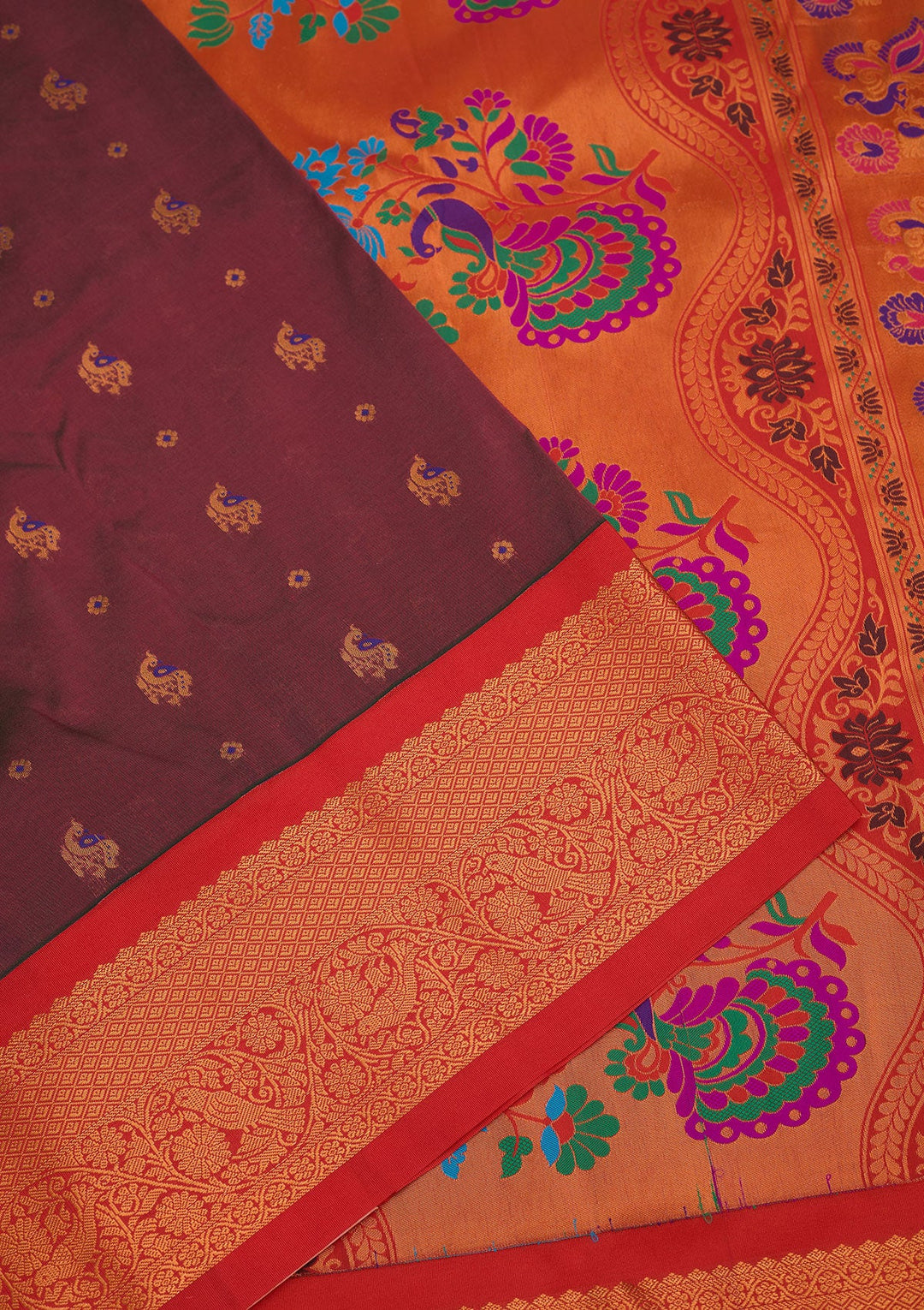 Wine Zariwork Pure Silk Saree-Koskii