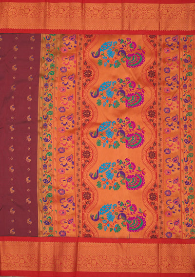 Wine Zariwork Pure Silk Saree-Koskii