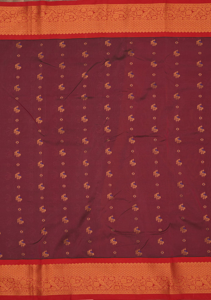 Wine Zariwork Pure Silk Saree-Koskii