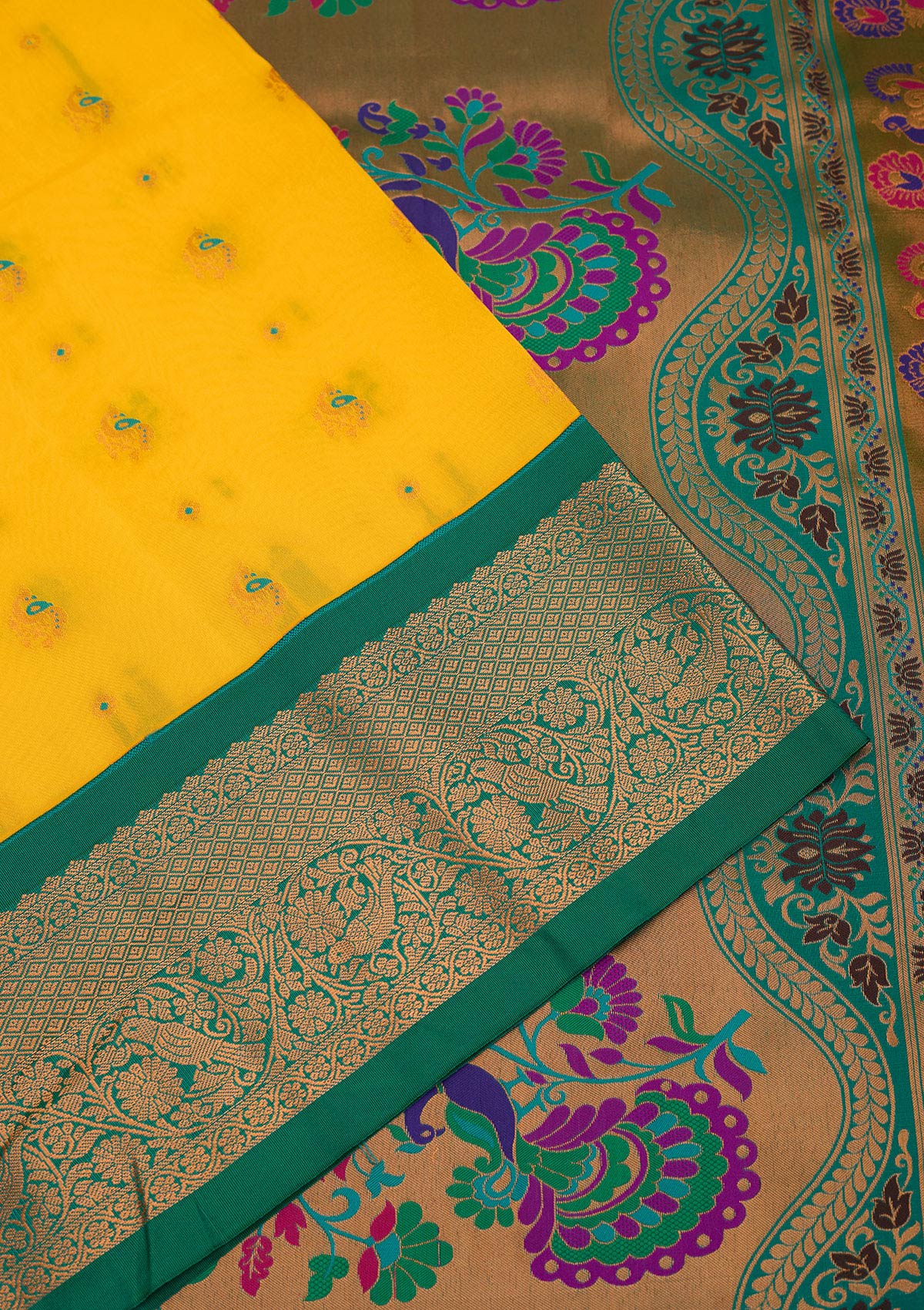 Yellow Zariwork Pure Silk Saree-Koskii
