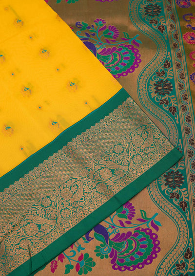 Yellow Zariwork Pure Silk Saree-Koskii