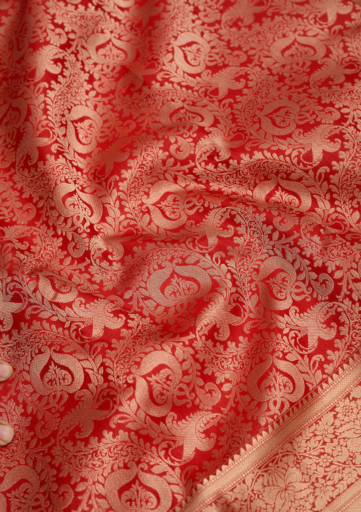 Red Zariwork Pure Silk Saree-Koskii