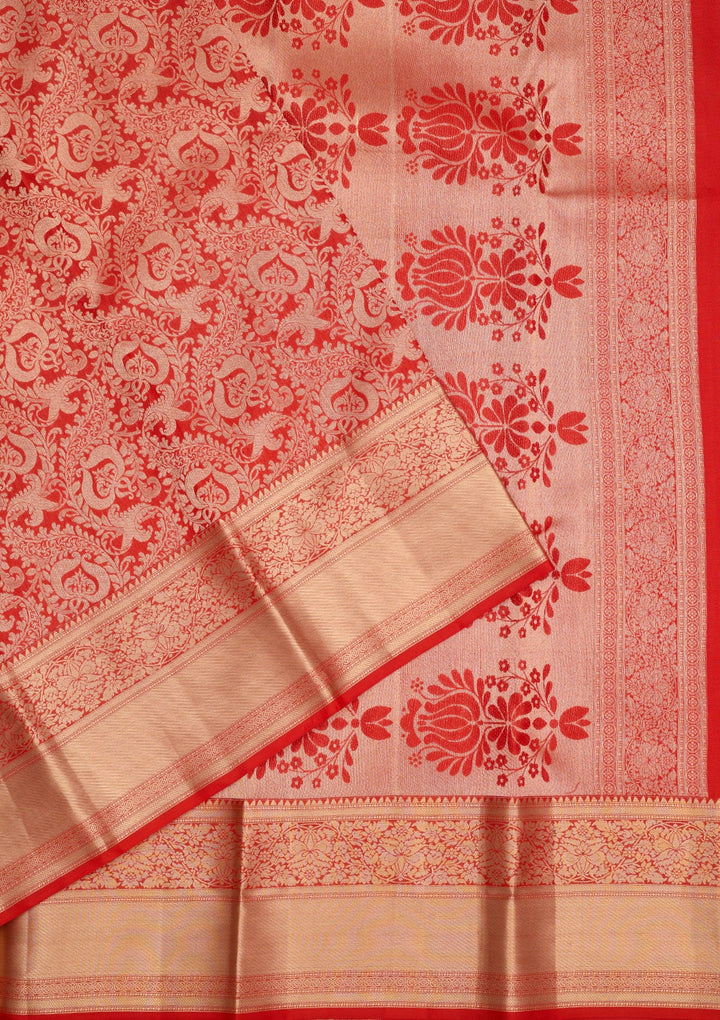 Red Zariwork Pure Silk Saree-Koskii