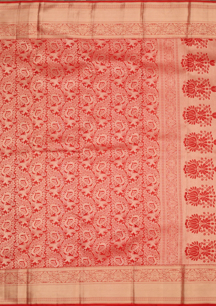 Red Zariwork Pure Silk Saree-Koskii