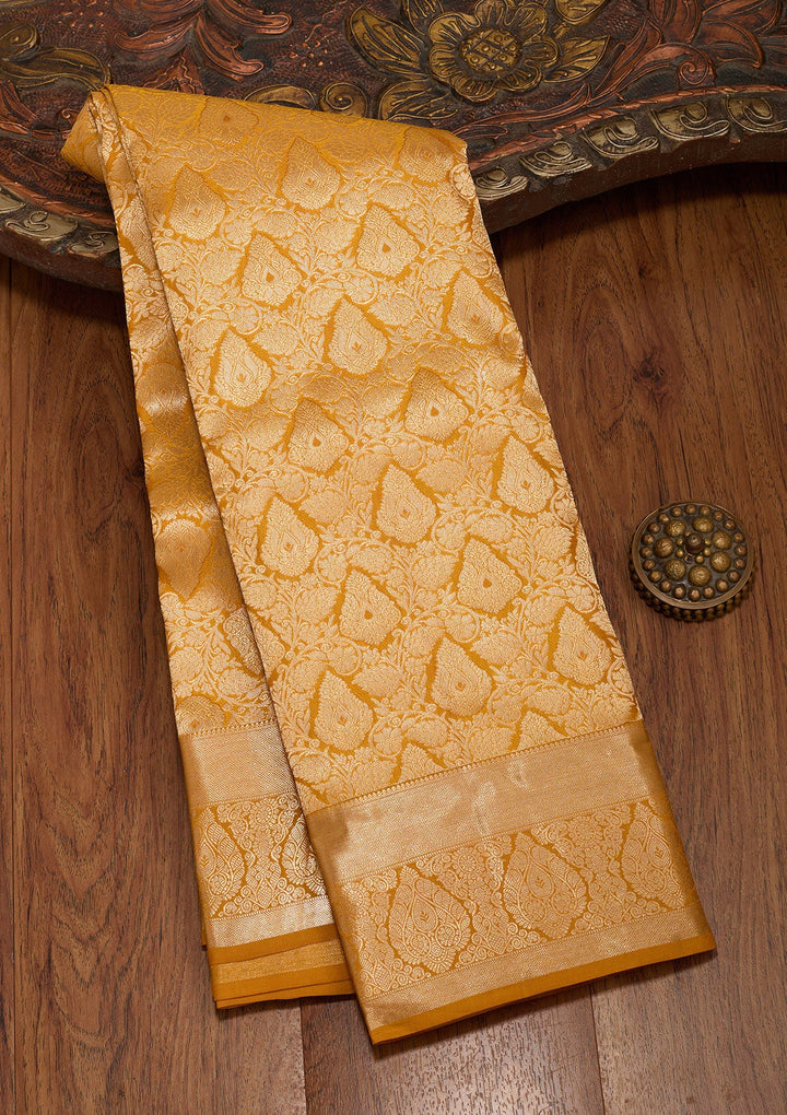 Mustard Zariwork Pure Silk Saree-koskii