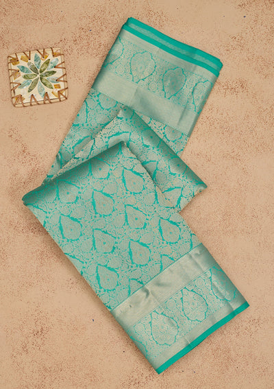 Turquoise Blue Zariwork Pure Silk Saree-Koskii