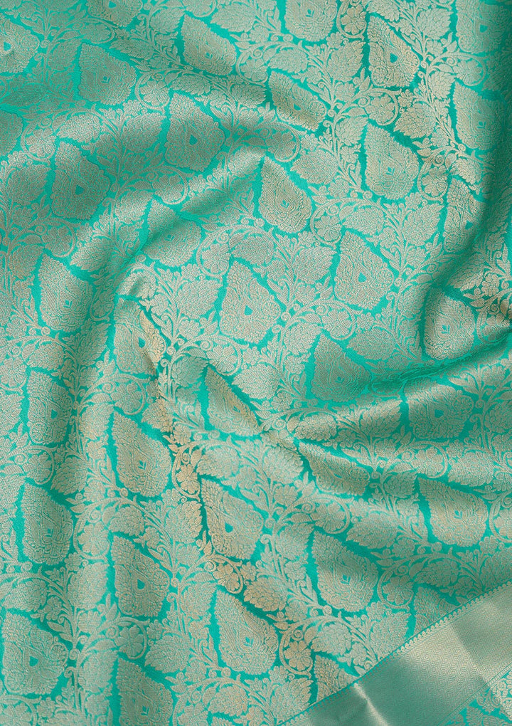 Turquoise Blue Zariwork Pure Silk Saree-Koskii