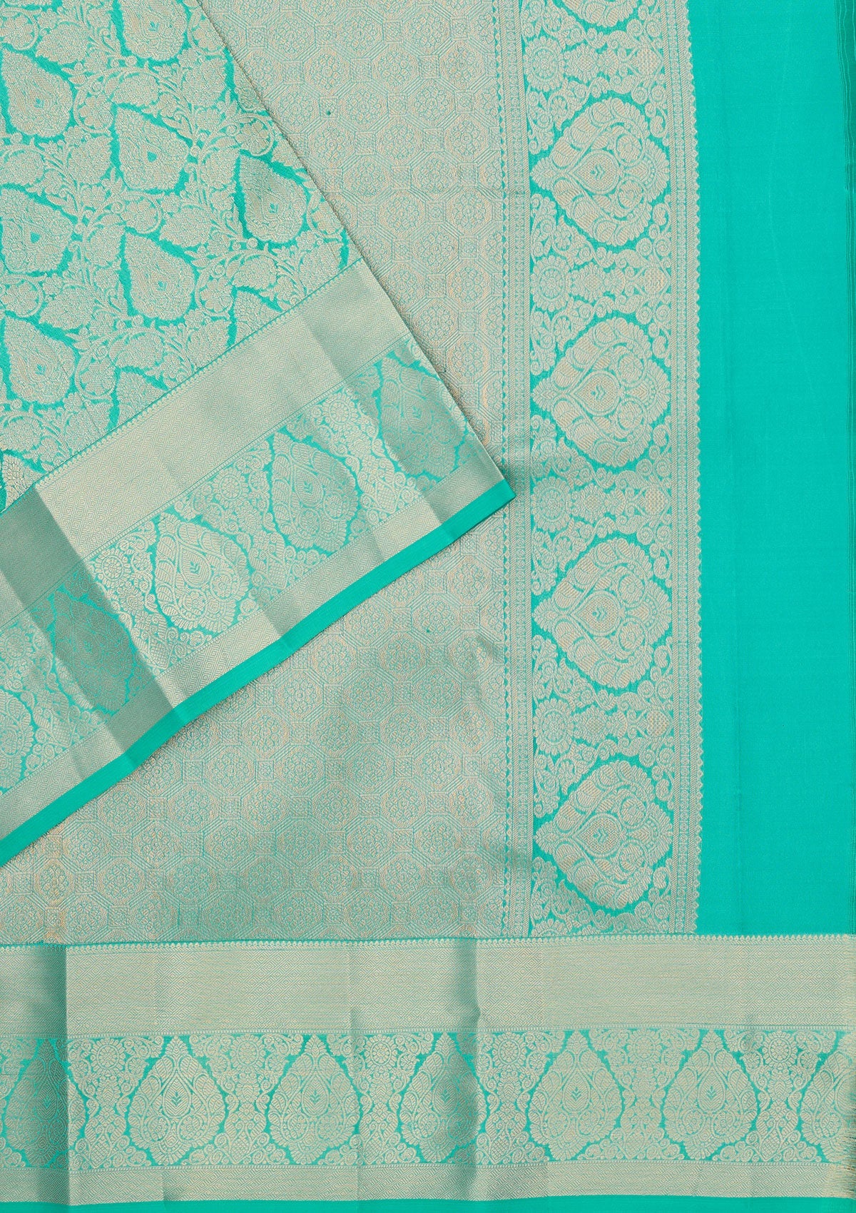 Turquoise Blue Zariwork Pure Silk Saree-Koskii