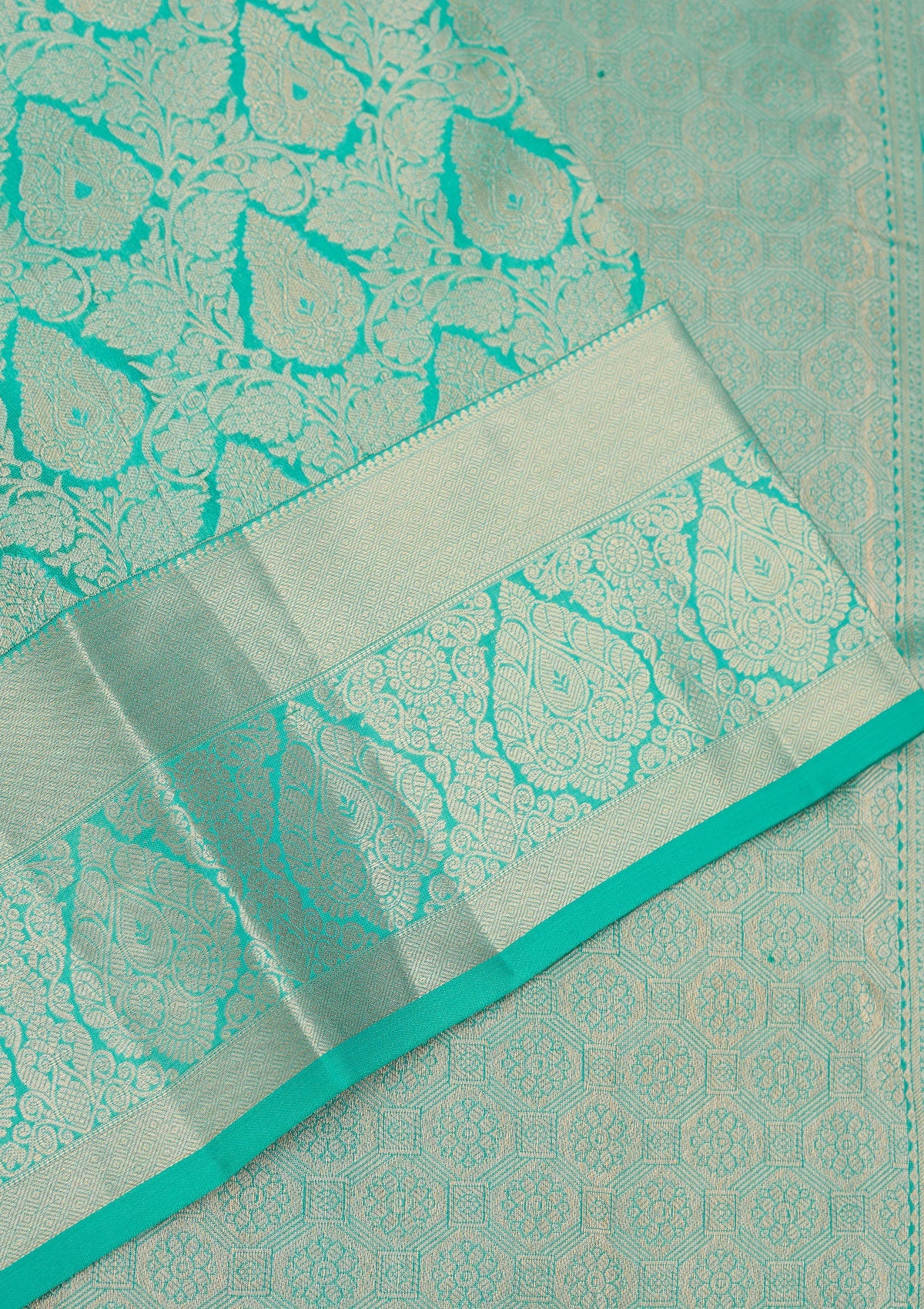Turquoise Blue Zariwork Pure Silk Saree-Koskii