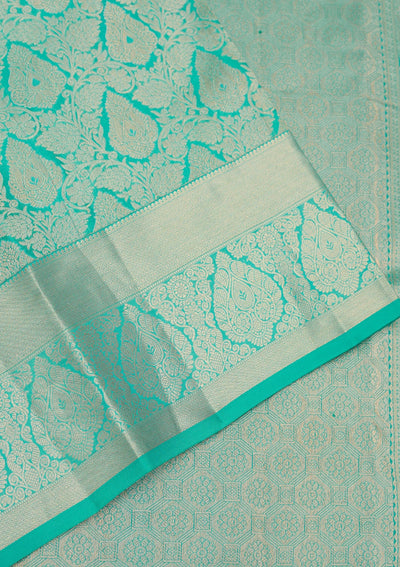 Turquoise Blue Zariwork Pure Silk Saree-Koskii