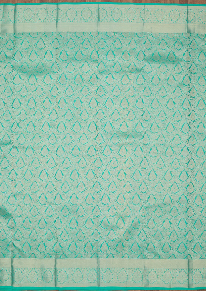 Turquoise Blue Zariwork Pure Silk Saree-Koskii